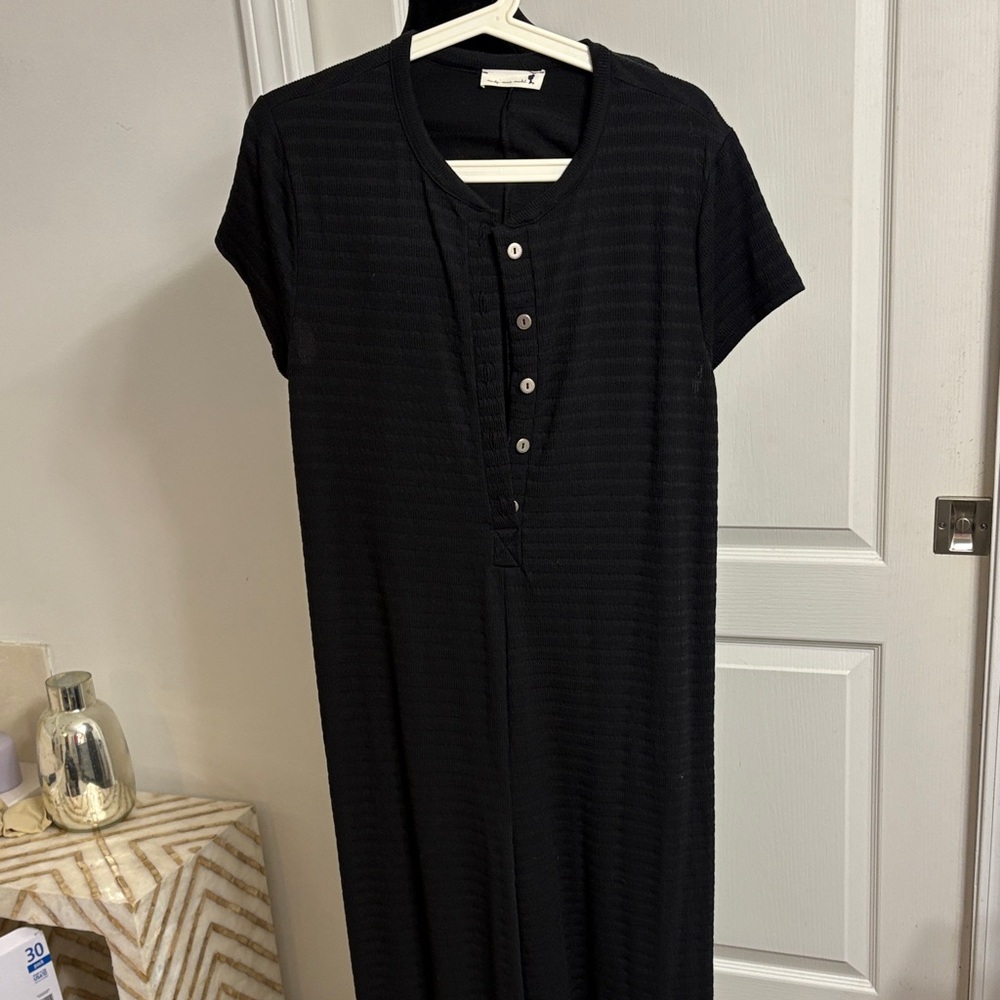 Black Short Sleeve Button-Front romper